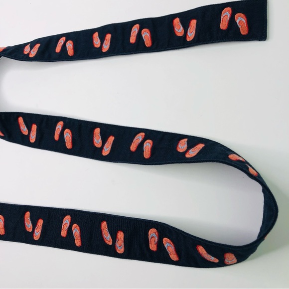 J Crew D-ring Loops Waist Canvas Belt 45" Flip Flops Pattern Navy Blue for Jeans - Picture 5 of 6